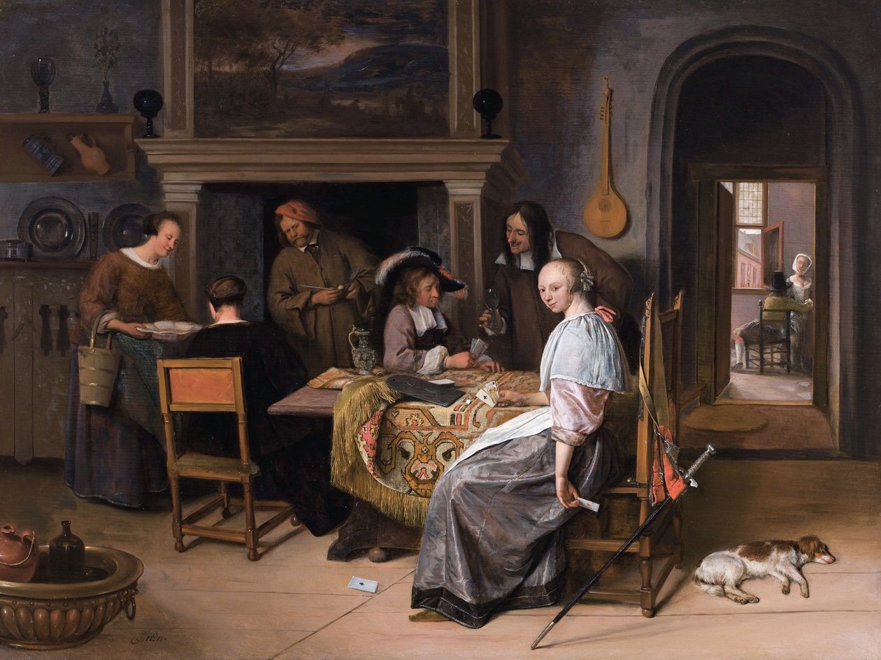 Hráči karet v interiéru od Jan Havickszoon Steen
