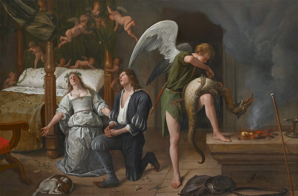 Tobias a Sarah se modlí, zatímco Rafael svazuje démona od Jan Havickszoon Steen