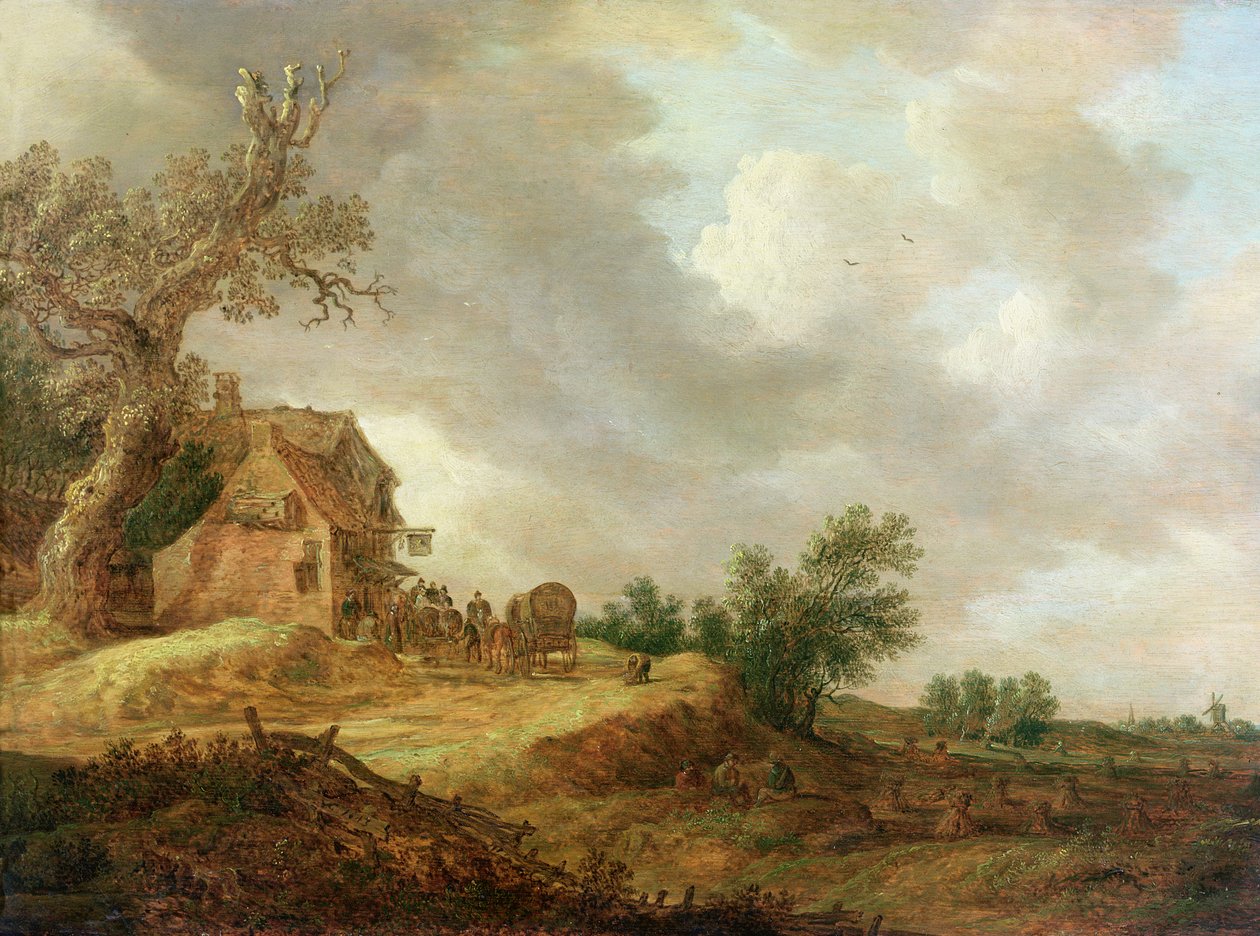 Krajina s postavami mimo hostinec, 1643 od Jan Josephsz van Goyen