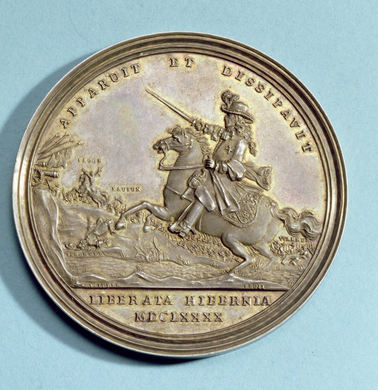 Medaile připomínající bitvu u Boyne, 1690 (stříbrně zlacená) od Jan Luder