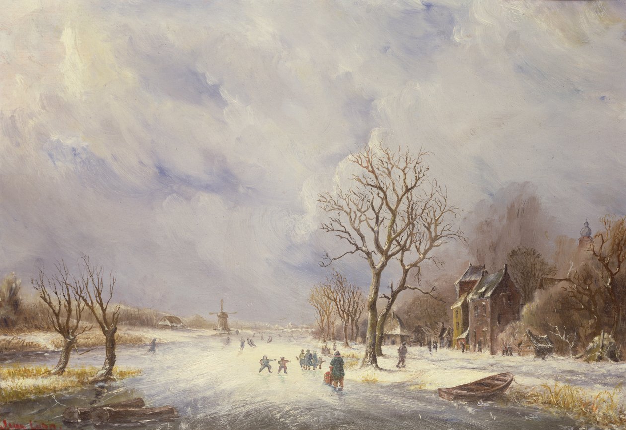 Zimní kanálová scéna, 19. století od Jan Lynn