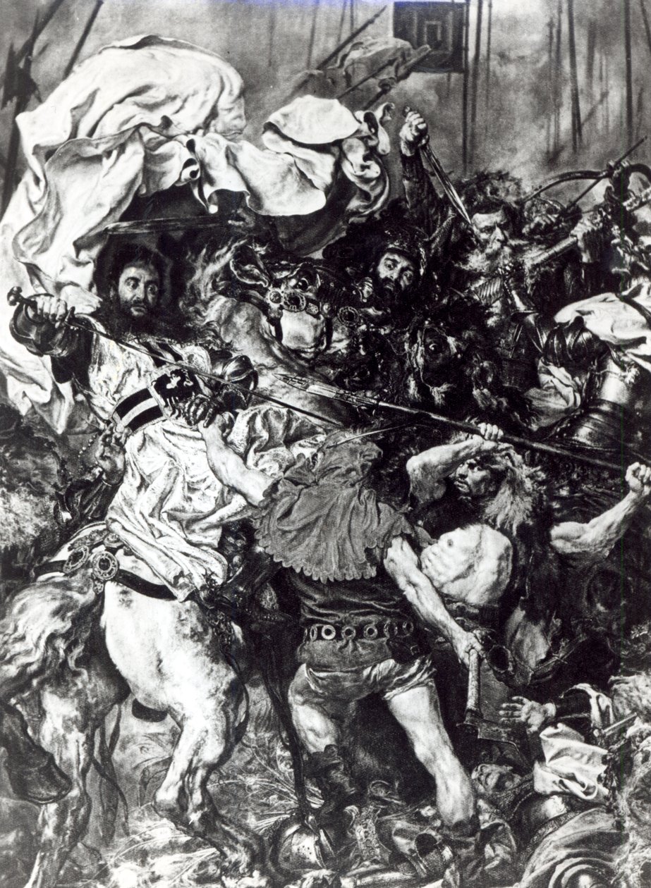 Bitva u Grunwaldu 15. července 1410, detail zachycující smrt velmistra Ulricha von Jungingen od Jan Alojzy Matejko