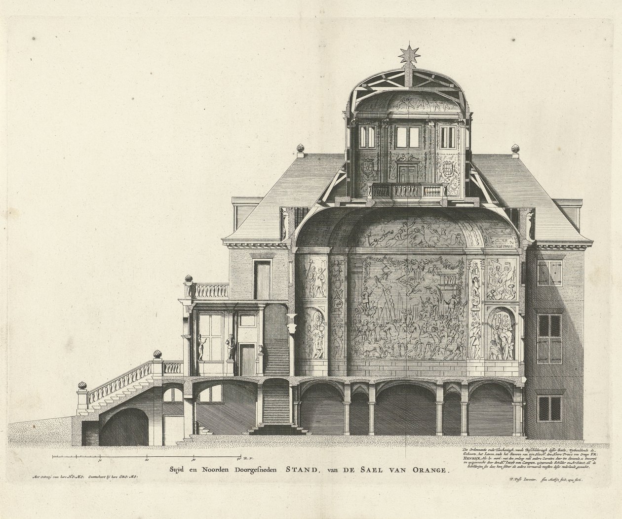 Průřez Huis ten Bosch od Jana Mattysze. podle návrhu Pietera Jansze. Post, 1655 od Jan Matthysz.