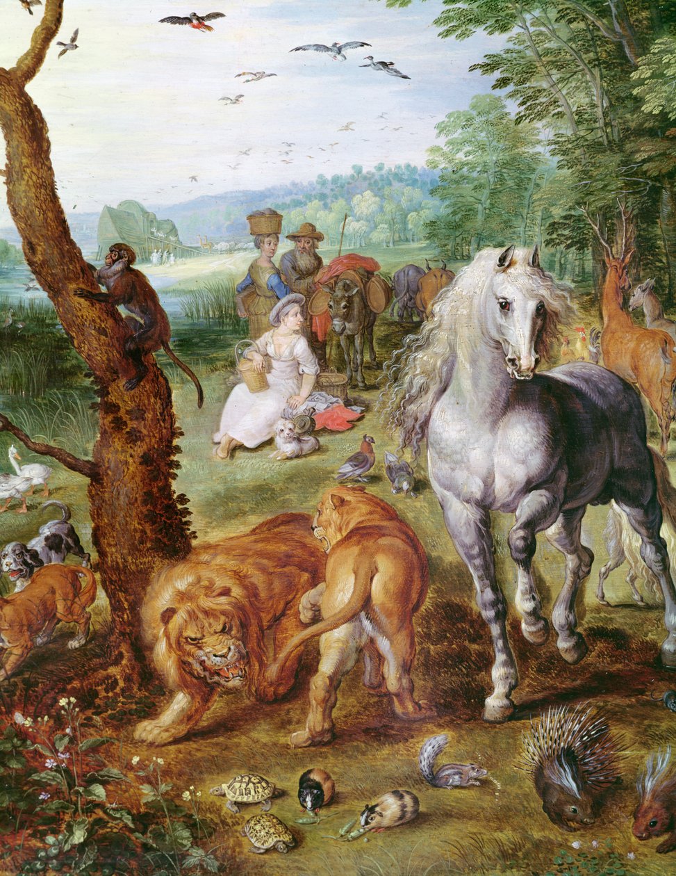 Noemova archa, detail centrální skupiny s koňským olejem na plátně od Jan Snellinck