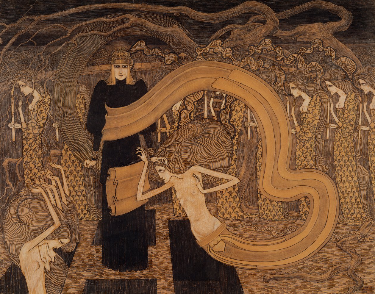 Fatality, 1893 (křída a tužka na papíře) od Jan Toorop