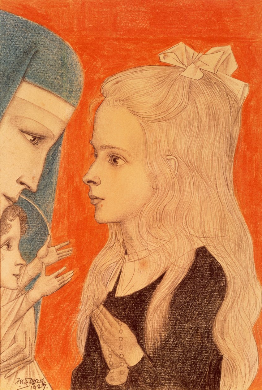 Dívka se modlí, 1927 (barevná tužka) od Jan Toorop