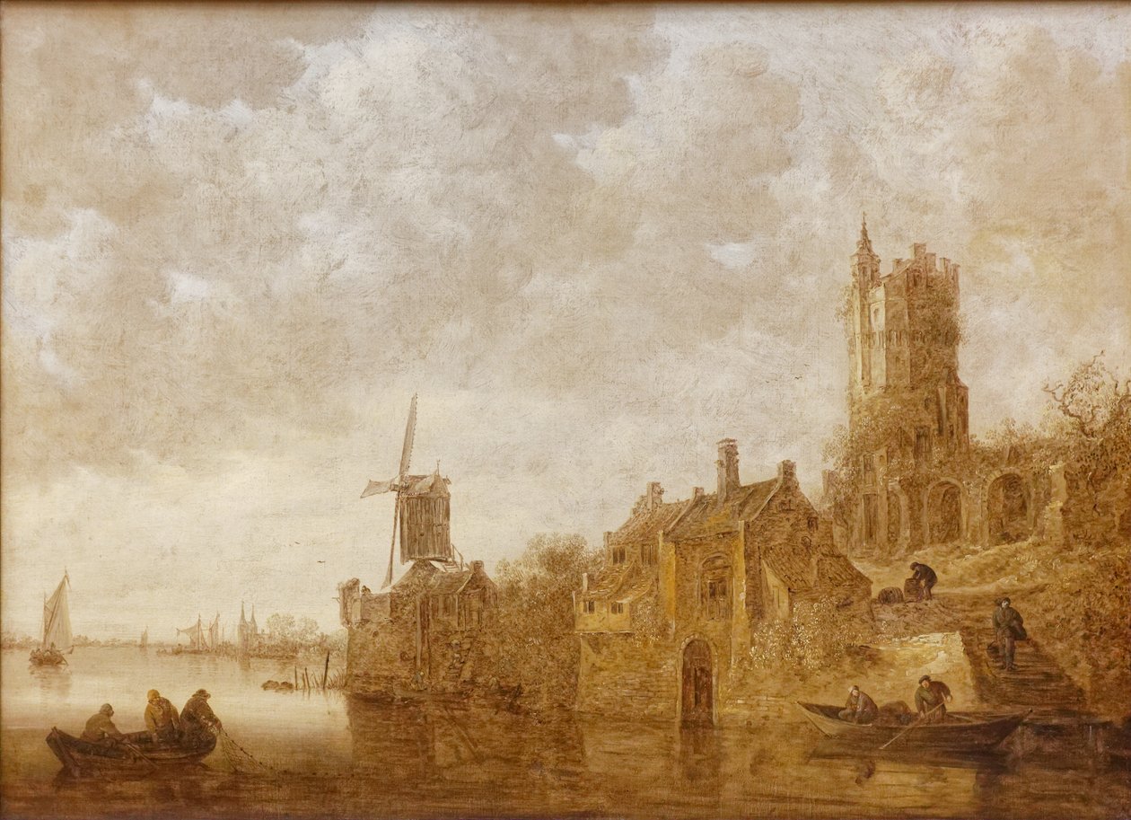 Říční krajina s mlýnem a zničeným hradem od Jan Josephsz van Goyen
