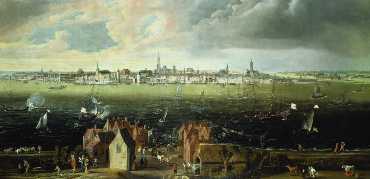 Pohled na Antverpy od řeky Schelde od Jan Wildens