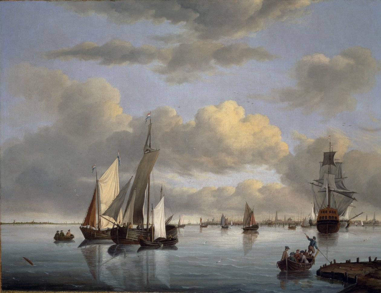 Lodní doprava na řece Ijsselmeer s Amsterdamem v dálce od Jan Wubbels