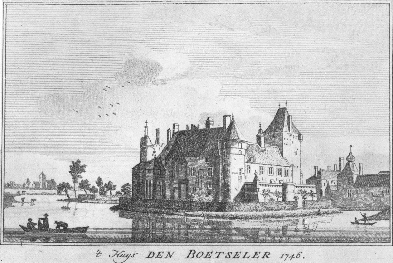 Burg Boetzelaer 1746, rytina podle kresby Jana de Beijera od Jan de Beijer