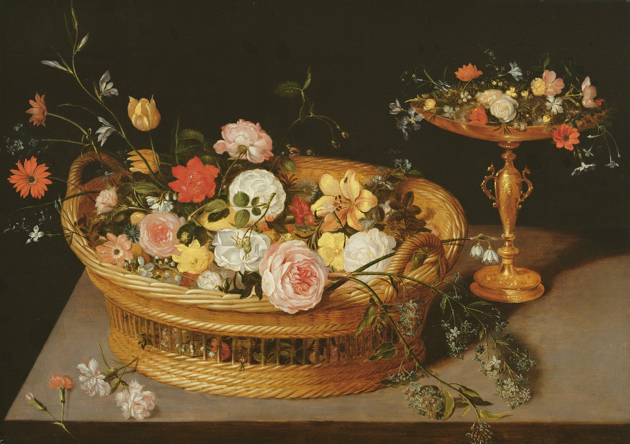 Košík květin se stříbrnou pozlacenou tazzou od Jan the Elder Brueghel
