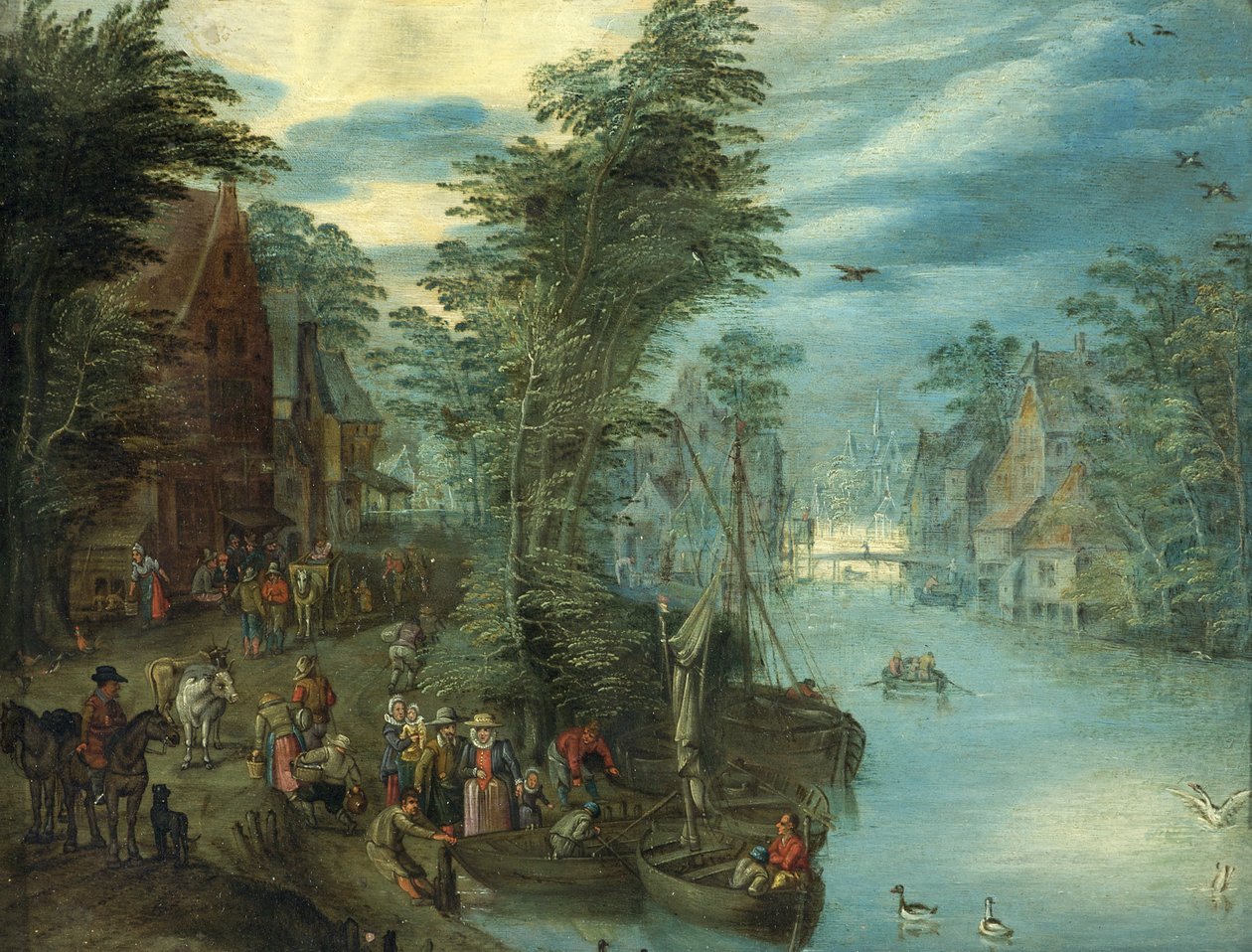 Říční scéna, asi 1630-50 (olej na mědi) od Jan the Elder Brueghel
