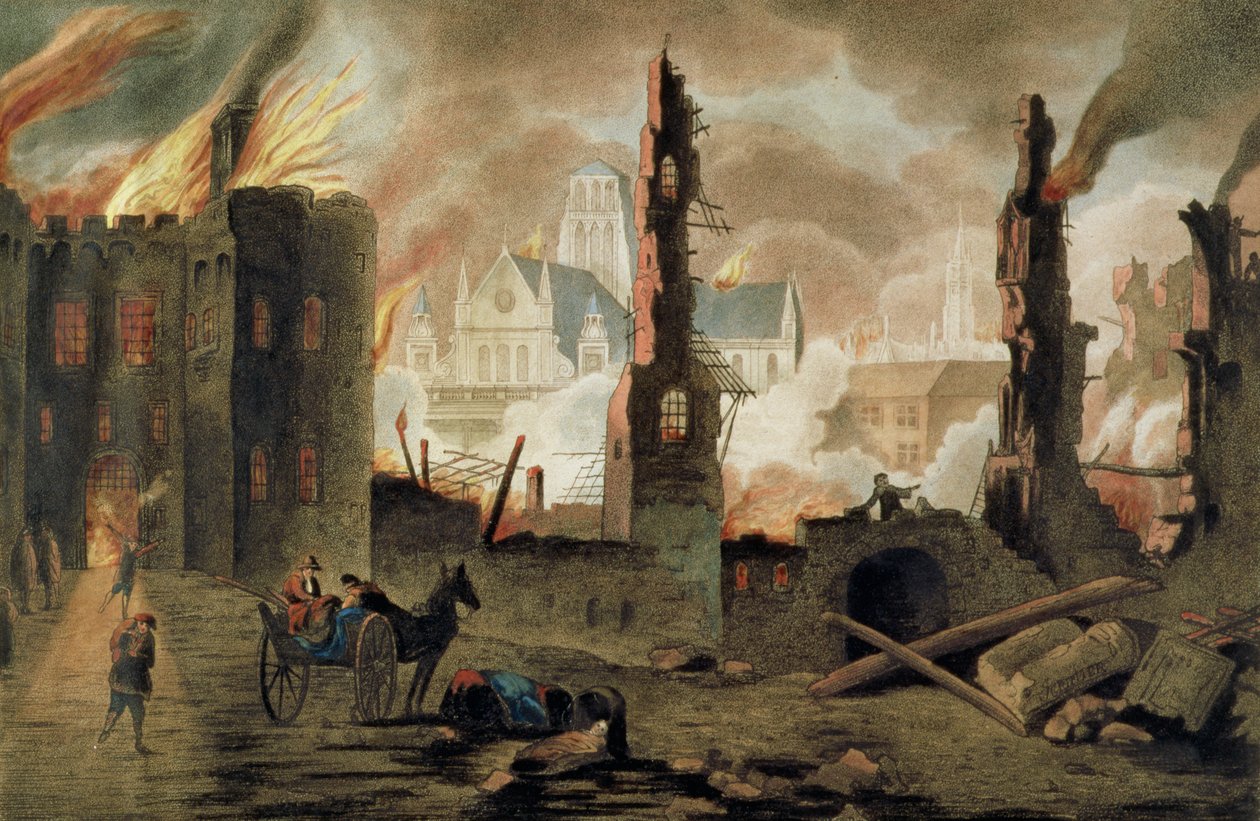 Velký požár Londýna v roce 1666 od Jan the Elder Griffier
