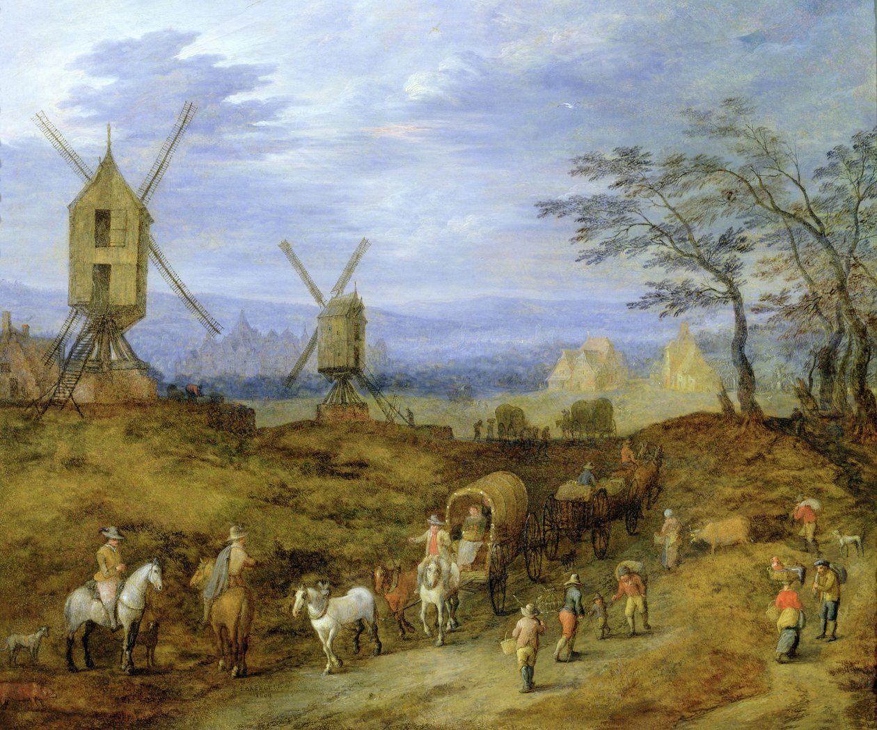 Krajina s cestovateli poblíž větrných mlýnů od Jan Brueghel the Younger