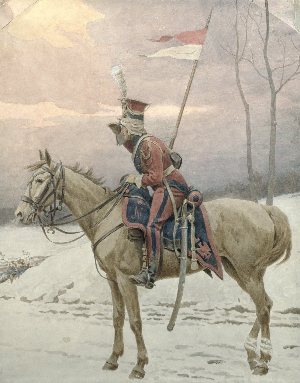 Lancer Napoleonových polských gard na zimní hlídce od Jan van Chelminski