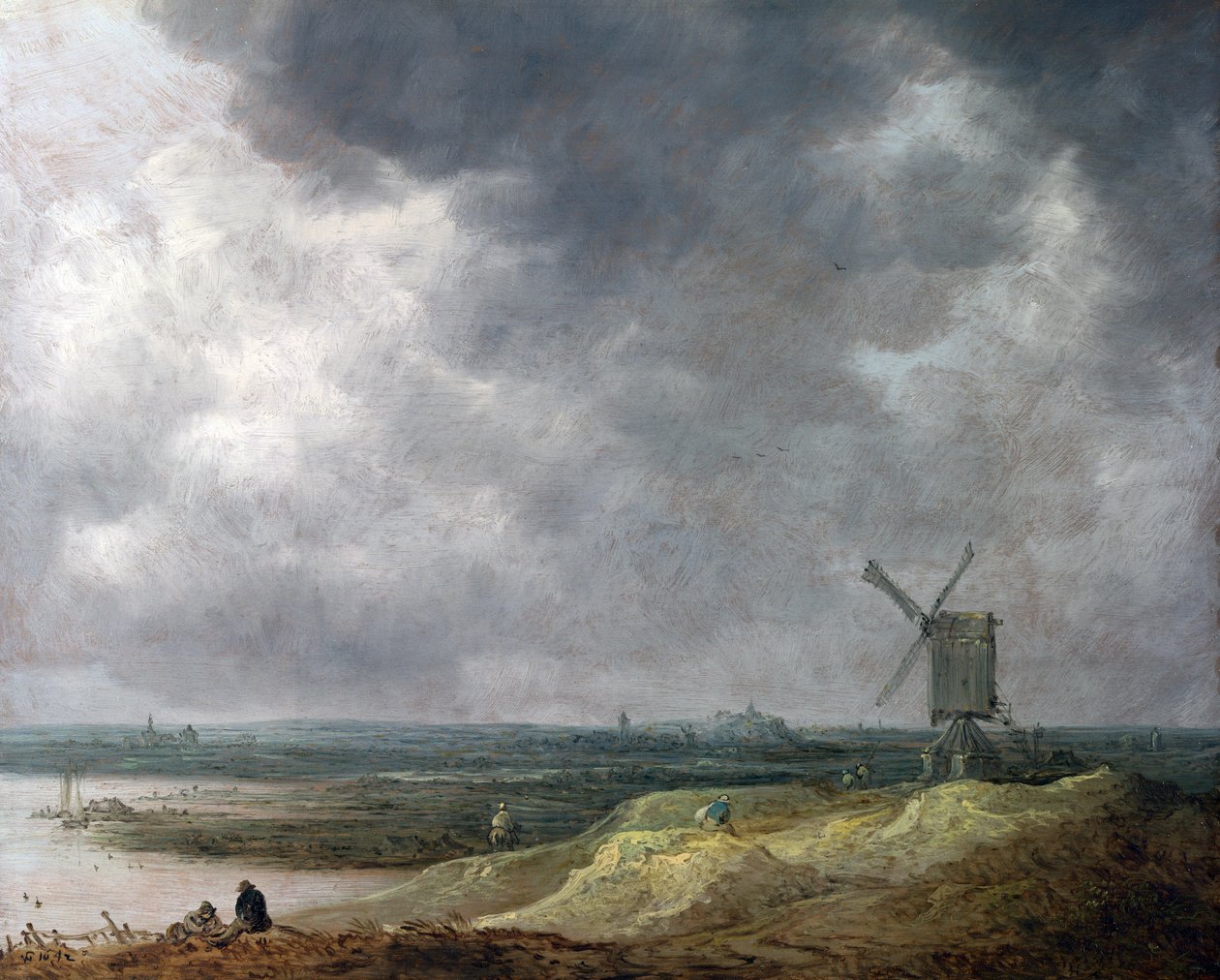 Větrný mlýn u řeky od Jan Josephsz van Goyen