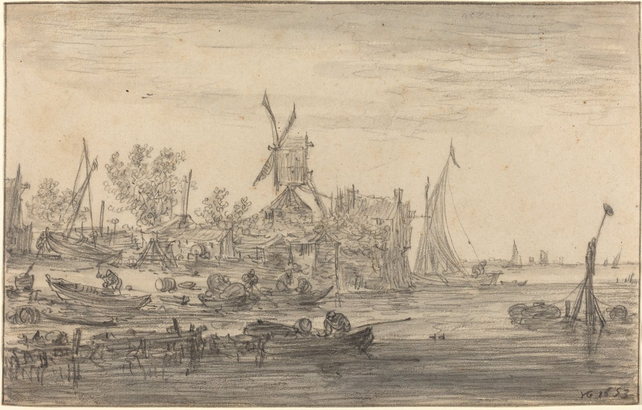Pobřežní scéna s větrným mlýnem od Jan Josephsz van Goyen