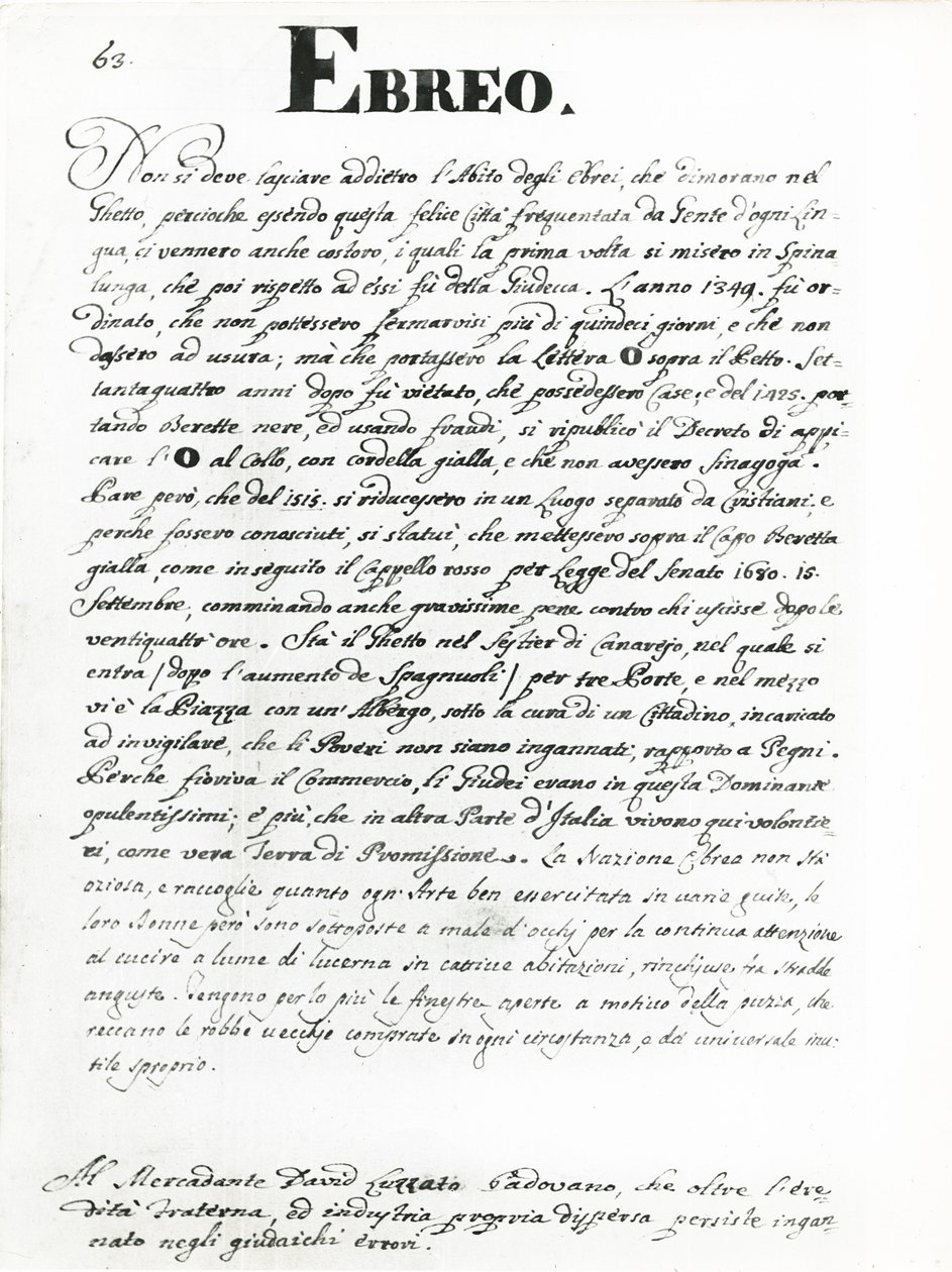 Žid, stránka z „Gli abiti dei Veneziani“ (pero a inkoust na papíře) (viz 188193 pro doprovodnou ilustraci) od Jan van Grevenbroeck