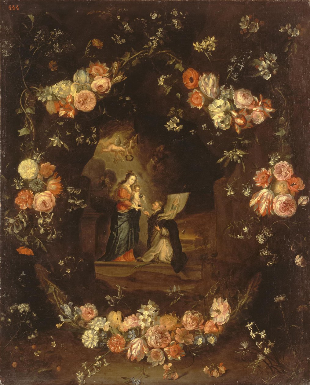 Madona s dítětem a svatým Ildephonsem orámovaná květinovým věncem od Jan van Kessel the Elder