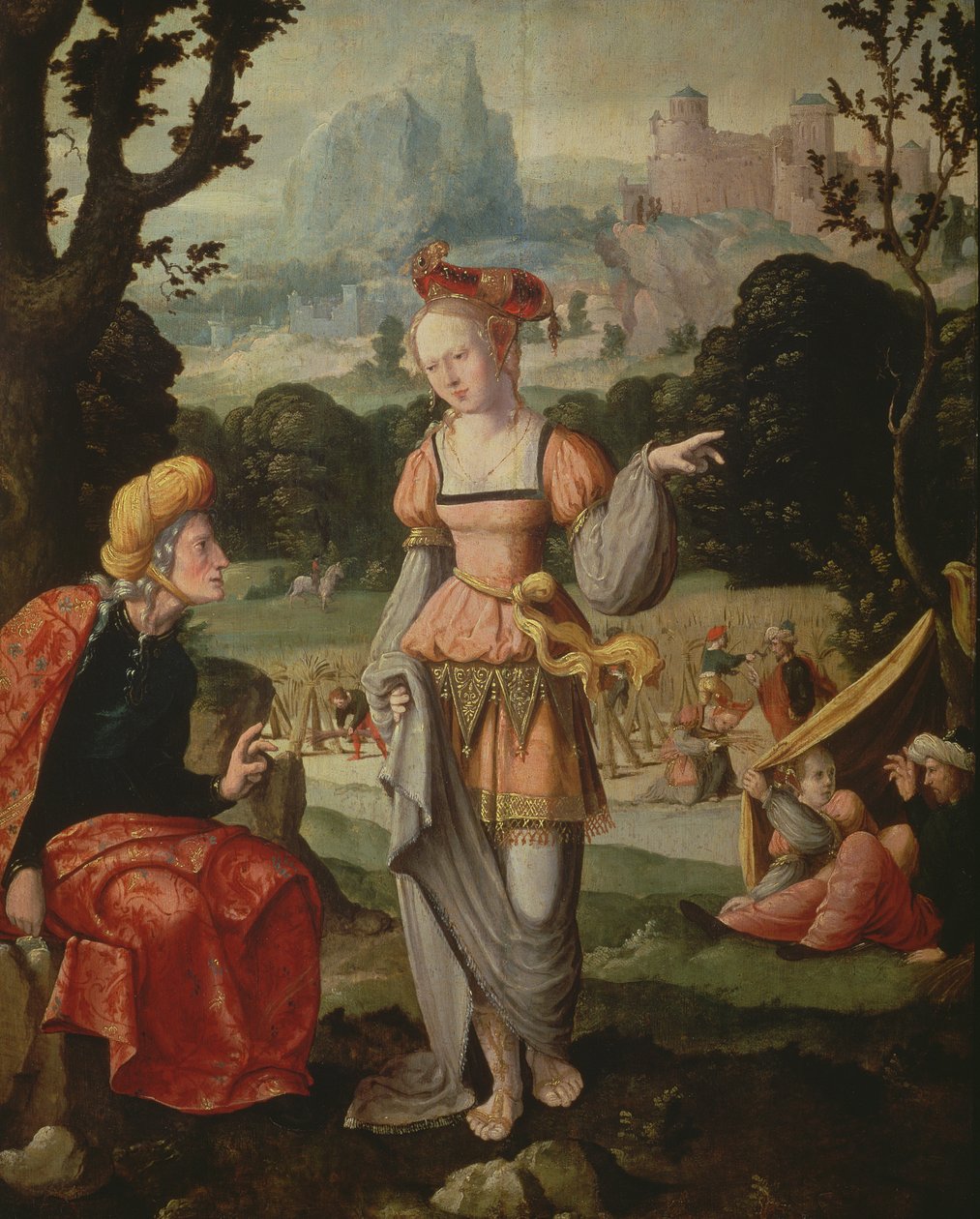 Rut a Noemi na Boazově poli, kolem 1530-40 (panel) od Jan van Scorel