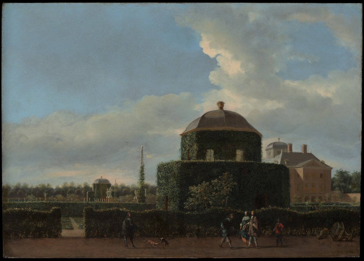 Huis ten Bosch v Haagu a jeho formální zahradě (pohled z východu) od Jan van der Heyden