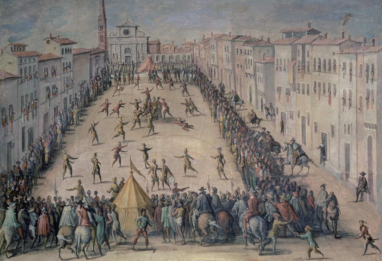 Fotbalová hra na náměstí Piazza Santa Maria Novella, Florencie, 1555 od Jan van der Straet