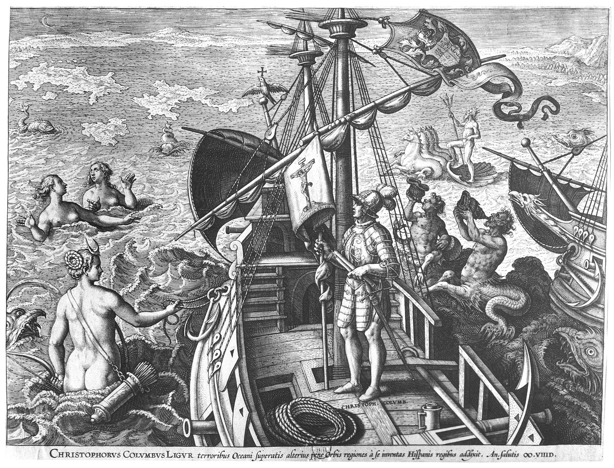 Kryštof Kolumbus (1451-1506) na palubě své karavely při objevování Ameriky od Jan van der Straet