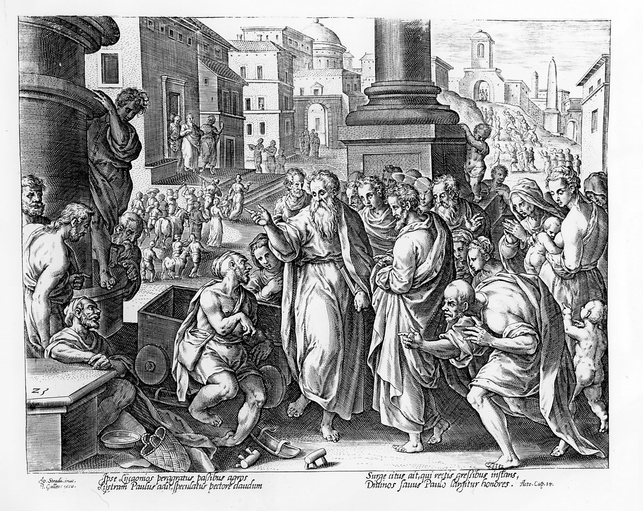 Svatí Pavel a Barnabáš Kázající v Lystře, ryl P. Galleus od Jan van der Straet