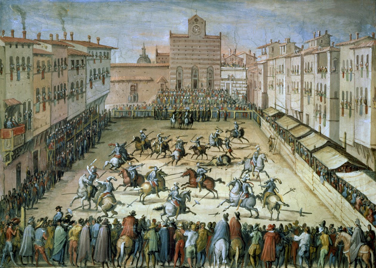 Soutěž na náměstí Piazza Santa Croce, Florencie, 1555 od Jan van der Straet