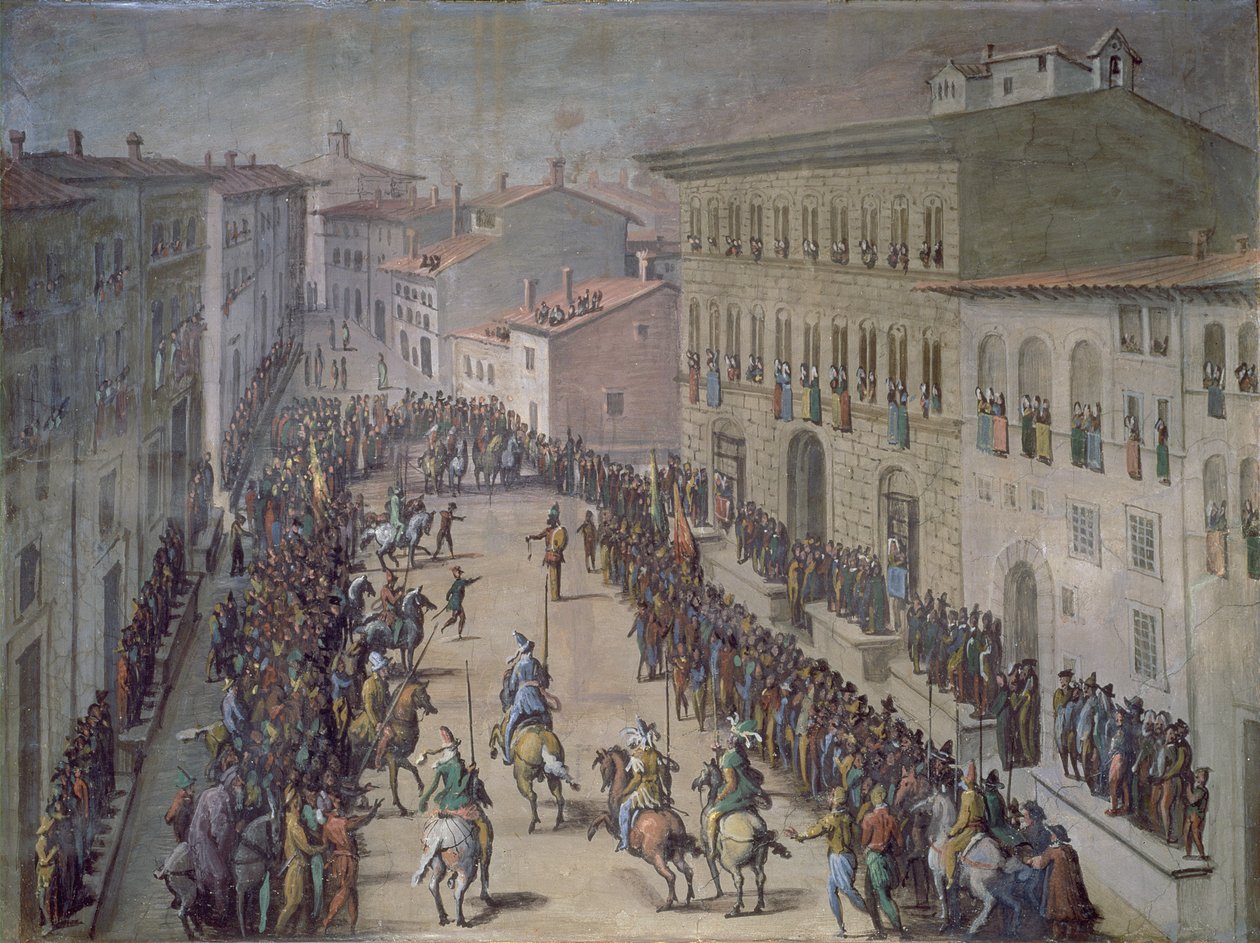Saracenský souboj na Via Larga, Florencie, 1555 od Jan van der Straet