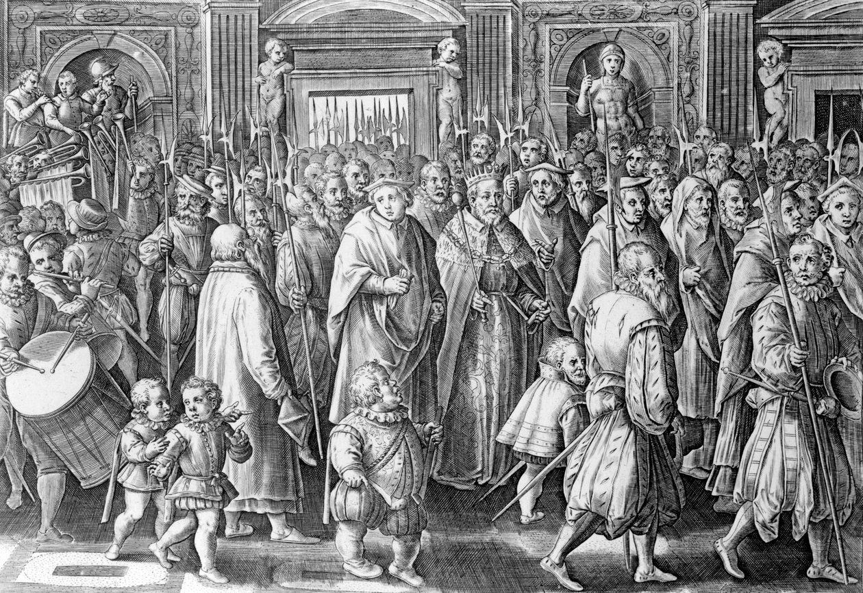 Návrat Cosima I. po korunovaci, rytina Philipse Galleho, 1583 od Jan van der Straet