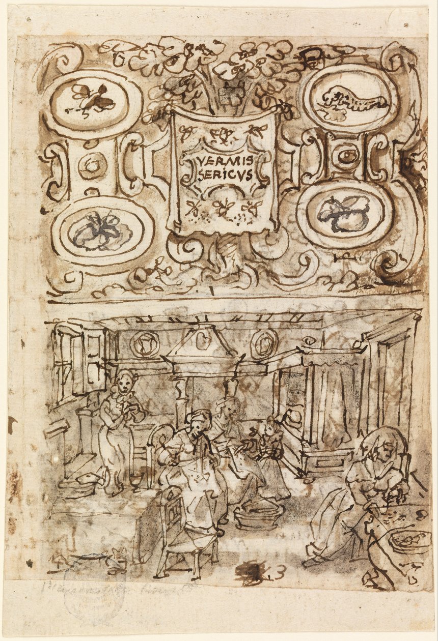 Titulní strana seriálu Sericulture (Vermis Sericus) od Jan van der Straet
