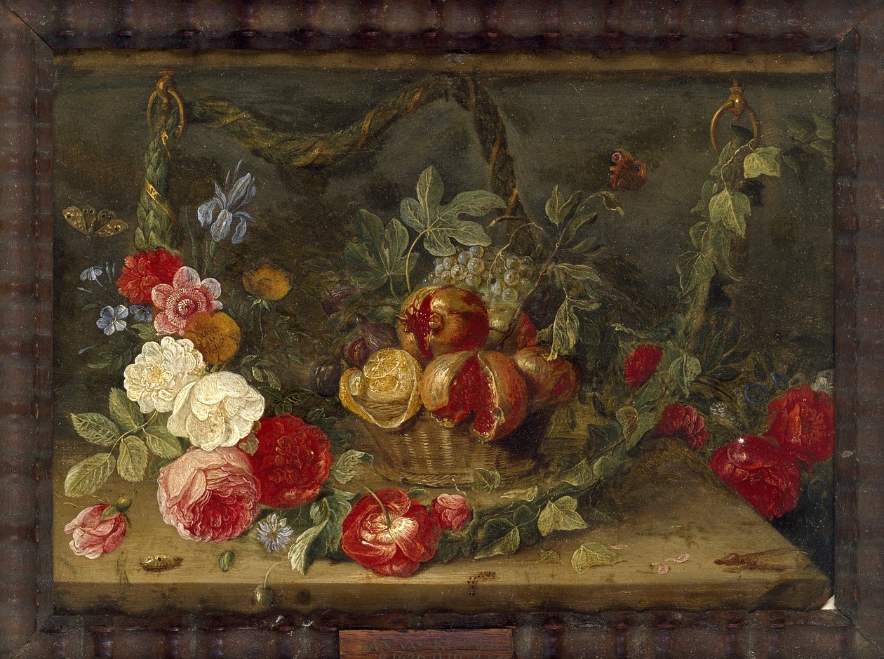 Dekorativní kompozice zátiší s košíkem ovoce (olej na mědi) od Jan van Kessel the Elder