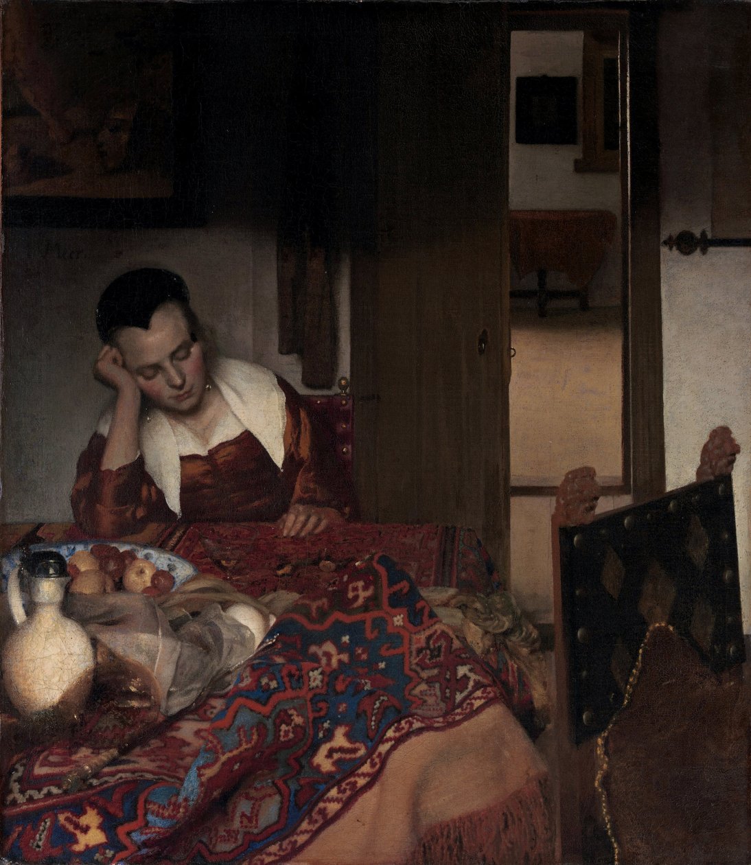 Spící dívka - obraz Johannese Vermeera (Vermeer de Delft) (1632-1675), olej na plátně od Johannes Vermeer