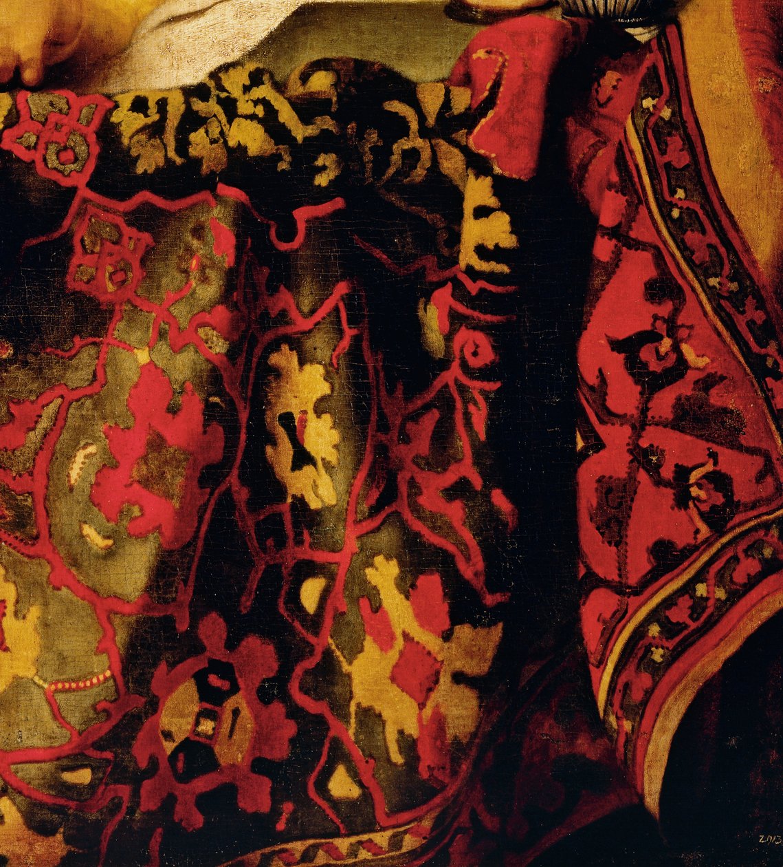 Vyšívané šaty, detail od The Procuress od Jan (attr. to) Vermeer