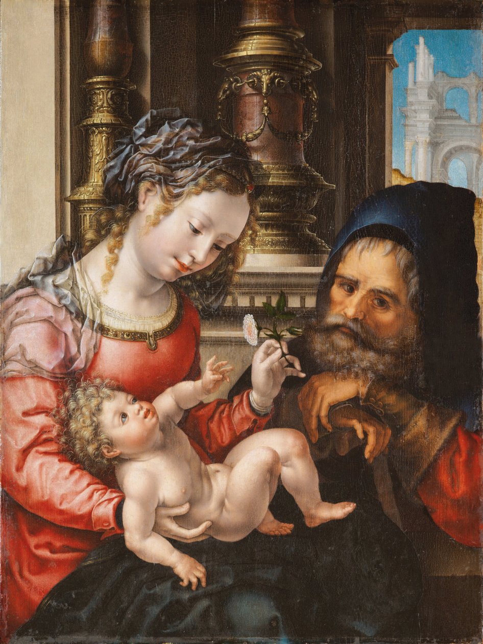 Svatá rodina - obraz Jana Gossaerta dit Mabuse (kolem 1478-1532), olej na dřevě, kolem 1527-1530, 55,9x42 cm - Svatá rodina, olej na dřevě od Jana Gossaerta - Museo de Bellas Artes de Bilbao od Jan (c.1472 c.1533) Gossaert