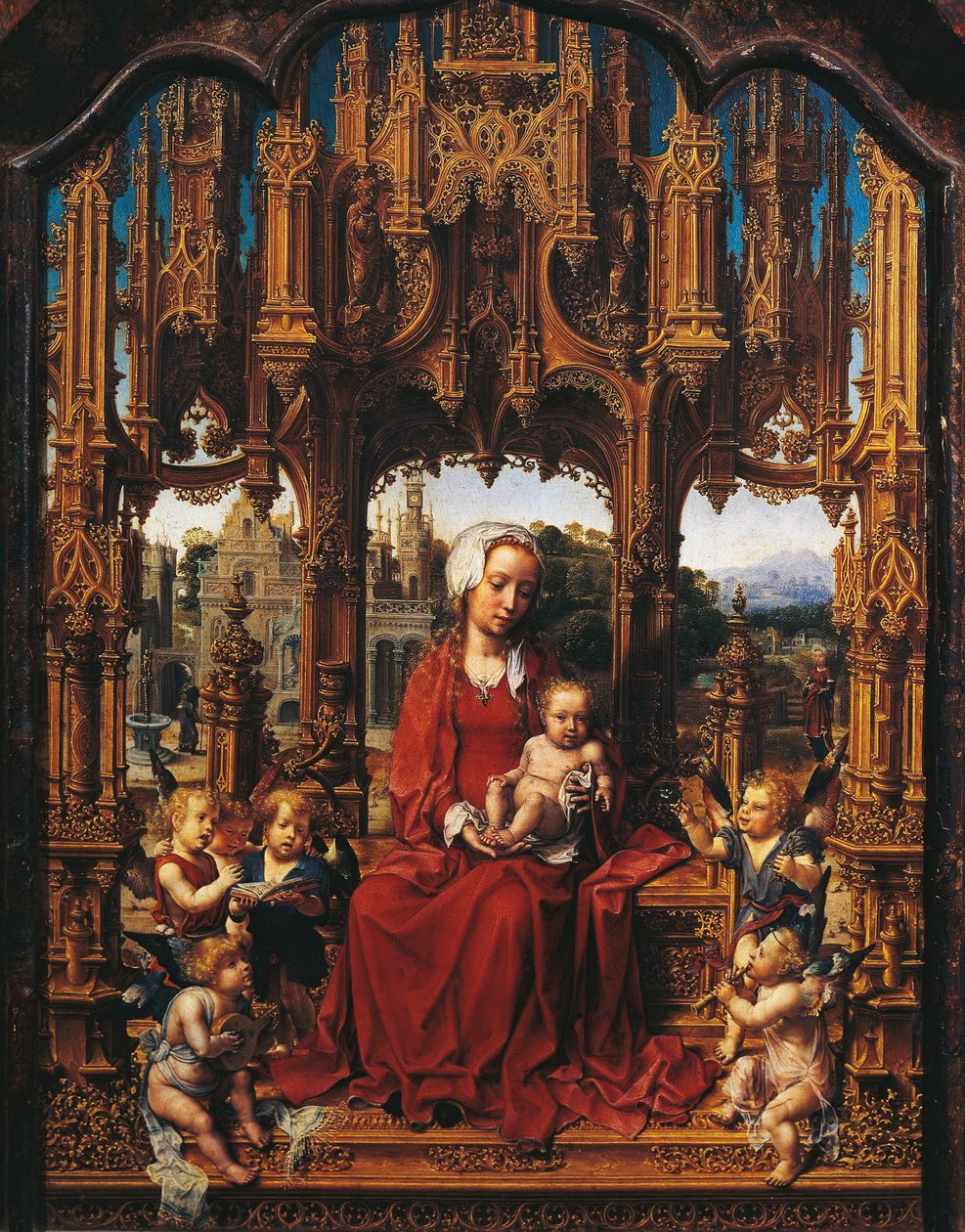 Madonna s dítětem a andělští hudebníci, ústřední panel Malvern Triptych od Jan (c.1472 c.1533) Gossaert