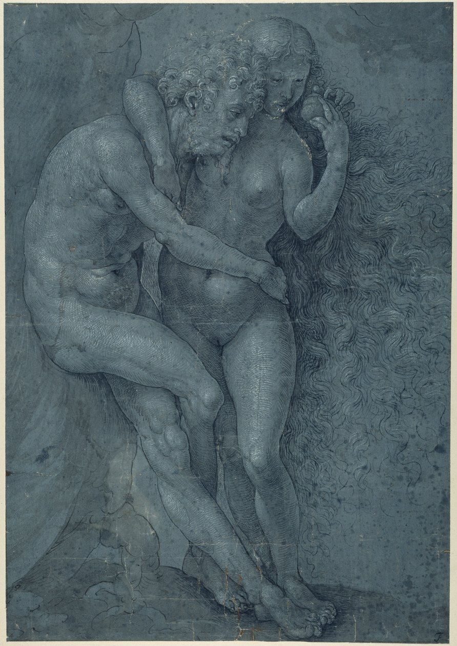 Adam a Eva (pero a černý inkoust s bílou tělovou barvou na papíře) od Jan (c.1472 c.1533) Gossaert
