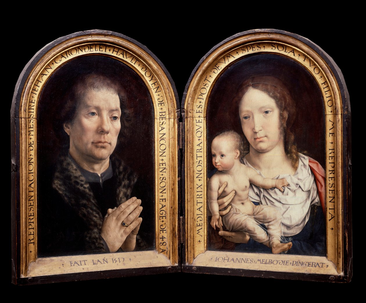 Diptych Carondelet: vlevo portrét patrona Jeana Carondeleta, vpravo Panny Marie s dítětem. Obraz Jana Gossaerta dit Mabuse (1478-1536) od Jan (c.1472 c.1533) Gossaert