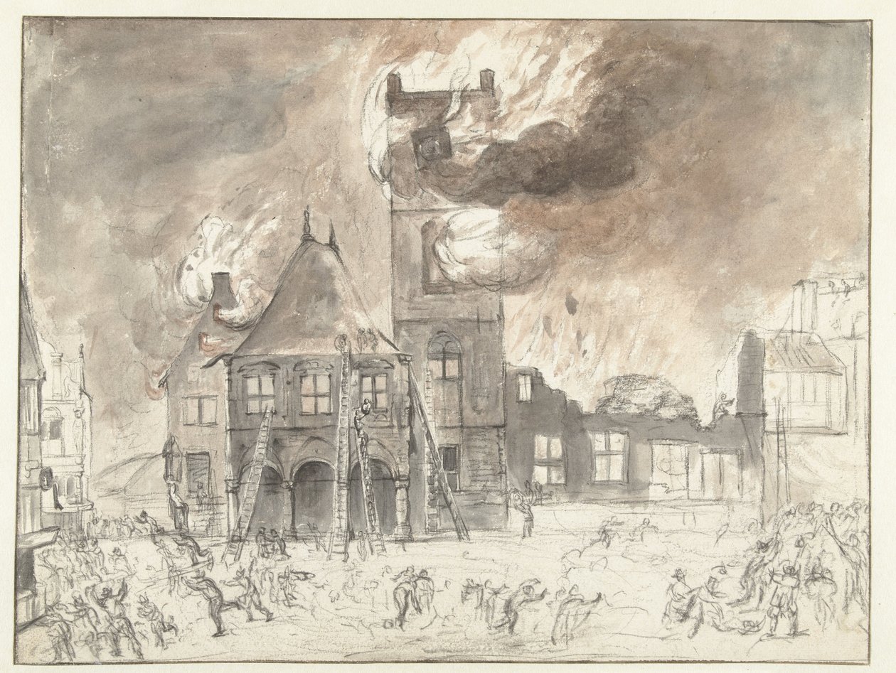 Požár staré radnice v Amsterdamu od Jan Abrahamsz. Beerstraten (possibly)