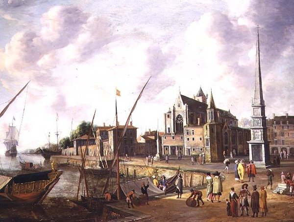 Středomořská přístavní scéna s elegantními postavami na nábřeží a lodní dopravou na moři v dálce od Jan Abrahamsz. Beerstraten