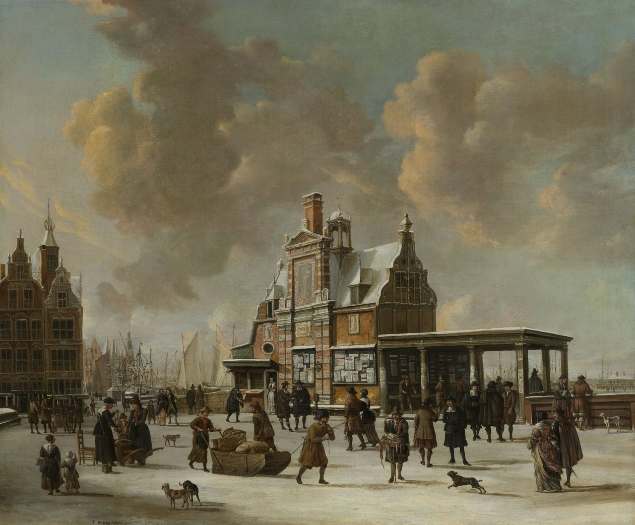 Paalhuis a Nieuwe Brug, Amsterdam, v zimě, 1640-66 od Jan Abrahamsz. Beerstraten