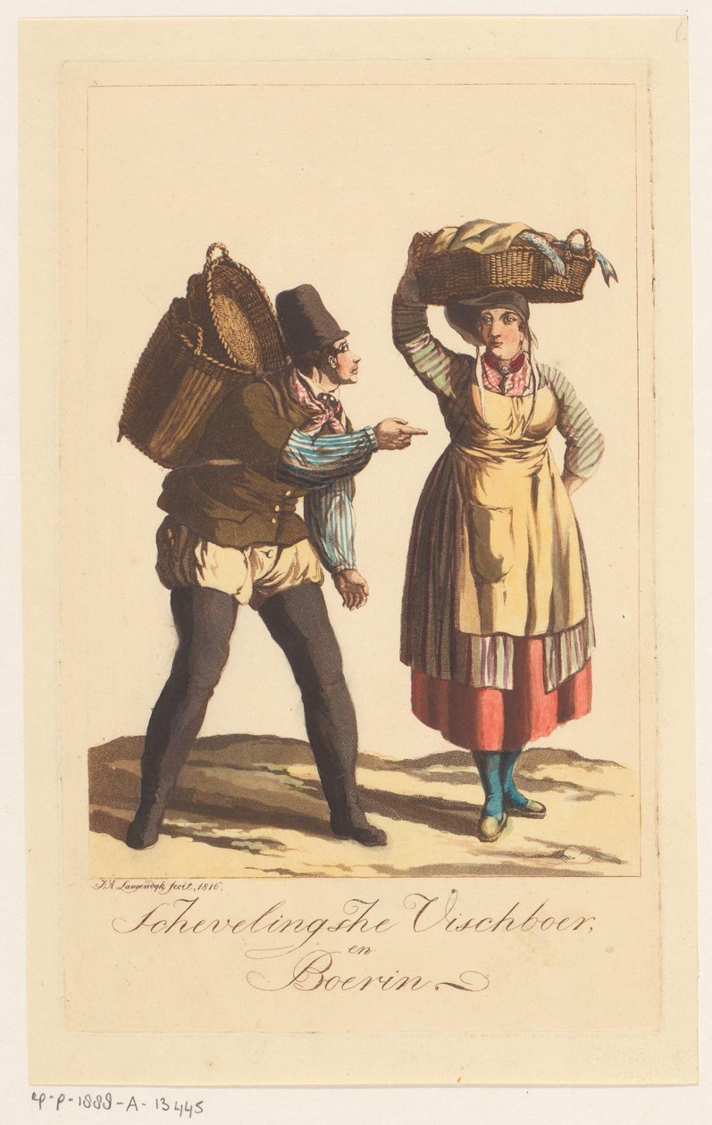 Typy Scheveningenských rybářů Schevelingsche Visch Boer a Boerin (název na objektu) od Jan Anthonie Langendijk Dzn