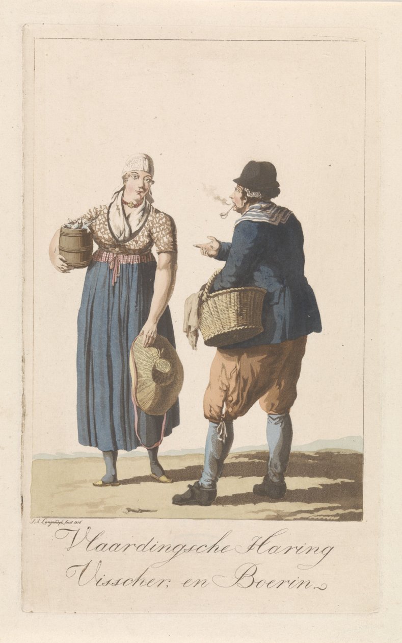 Typy vlaardingenských rybářů Vlaardingse Haring Visscher a Farmerova manželka (titul na předmětu) od Jan Anthonie Langendijk Dzn