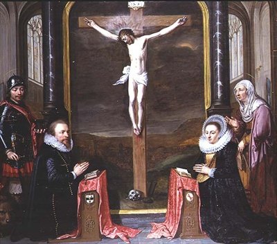 Ukřižování s portréty dárců Adriaen Meusyenbroeck a jeho manželka Anna Elant za účasti sv. Adriana a sv. Alžběty od Jan Anthonisz. van Ravesteyn