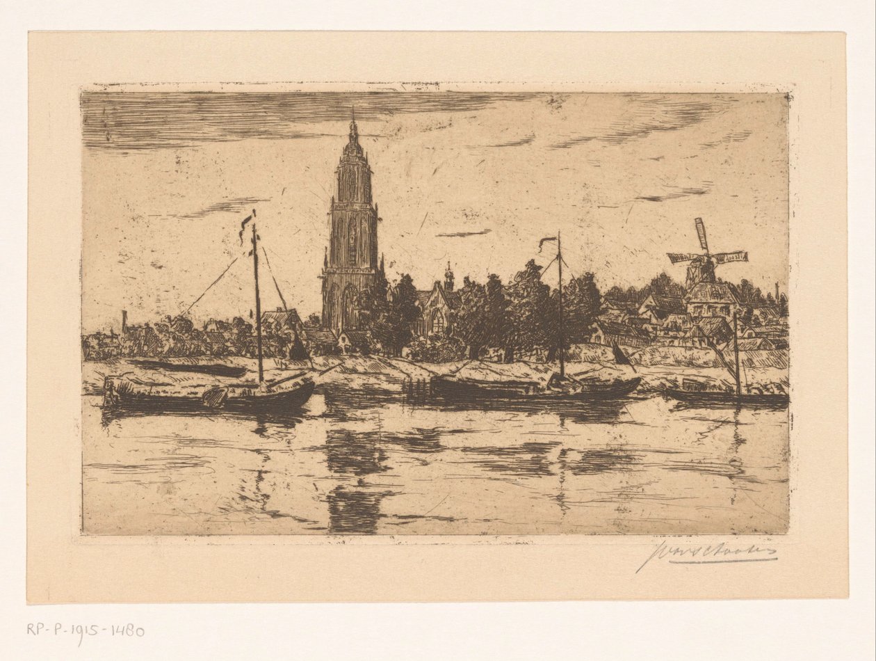 Pohled na Rhenen od Jan Antonius van Schooten (signed by artist)