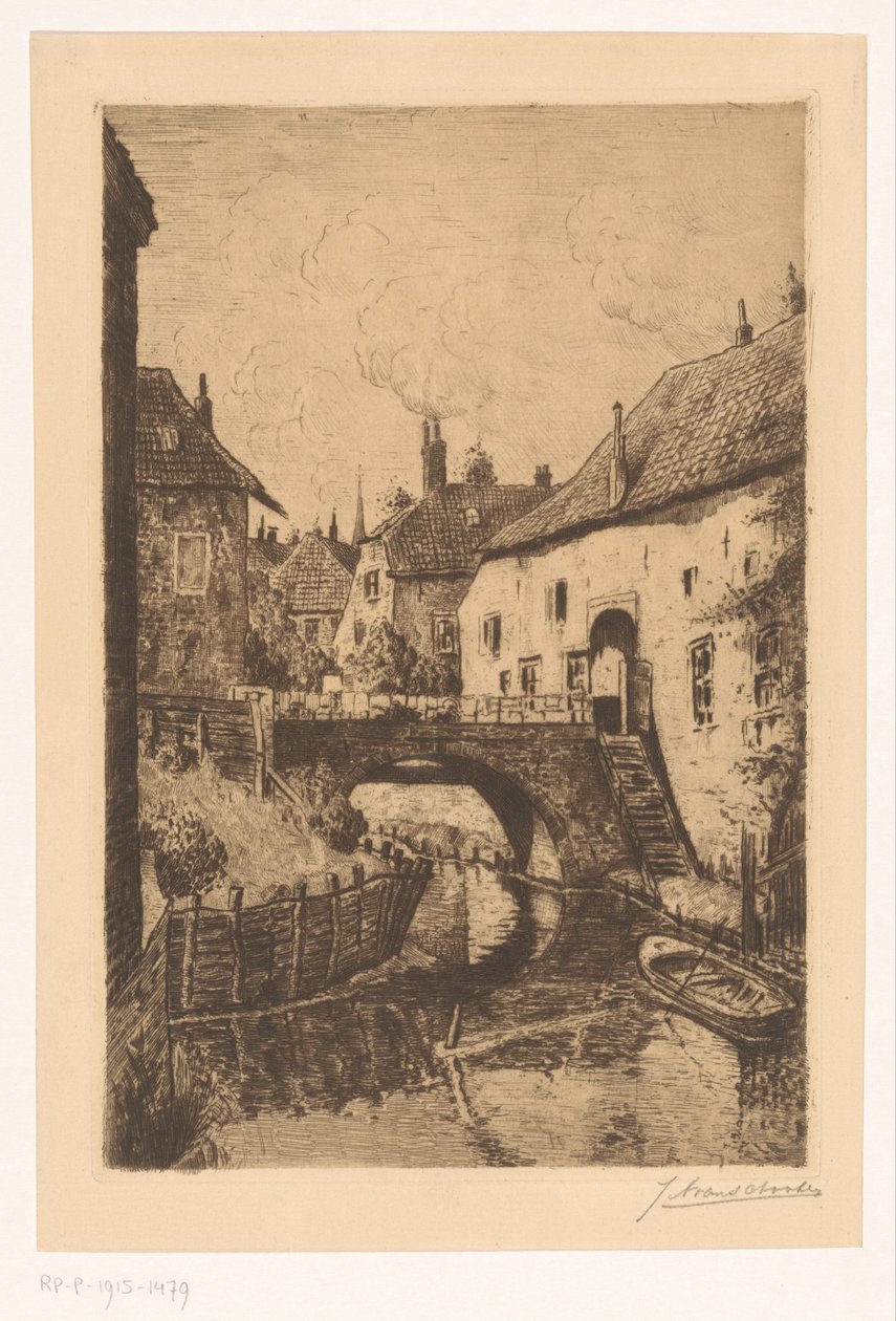 Pohled na most u sester z Orthenpoortu v Den Bosch od Jan Antonius van Schooten (signed by artist)