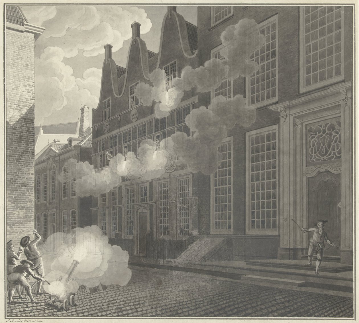 Ostřelování domu Lucase van Stevenincka, 1787 od Jan Arends (signed by artist)