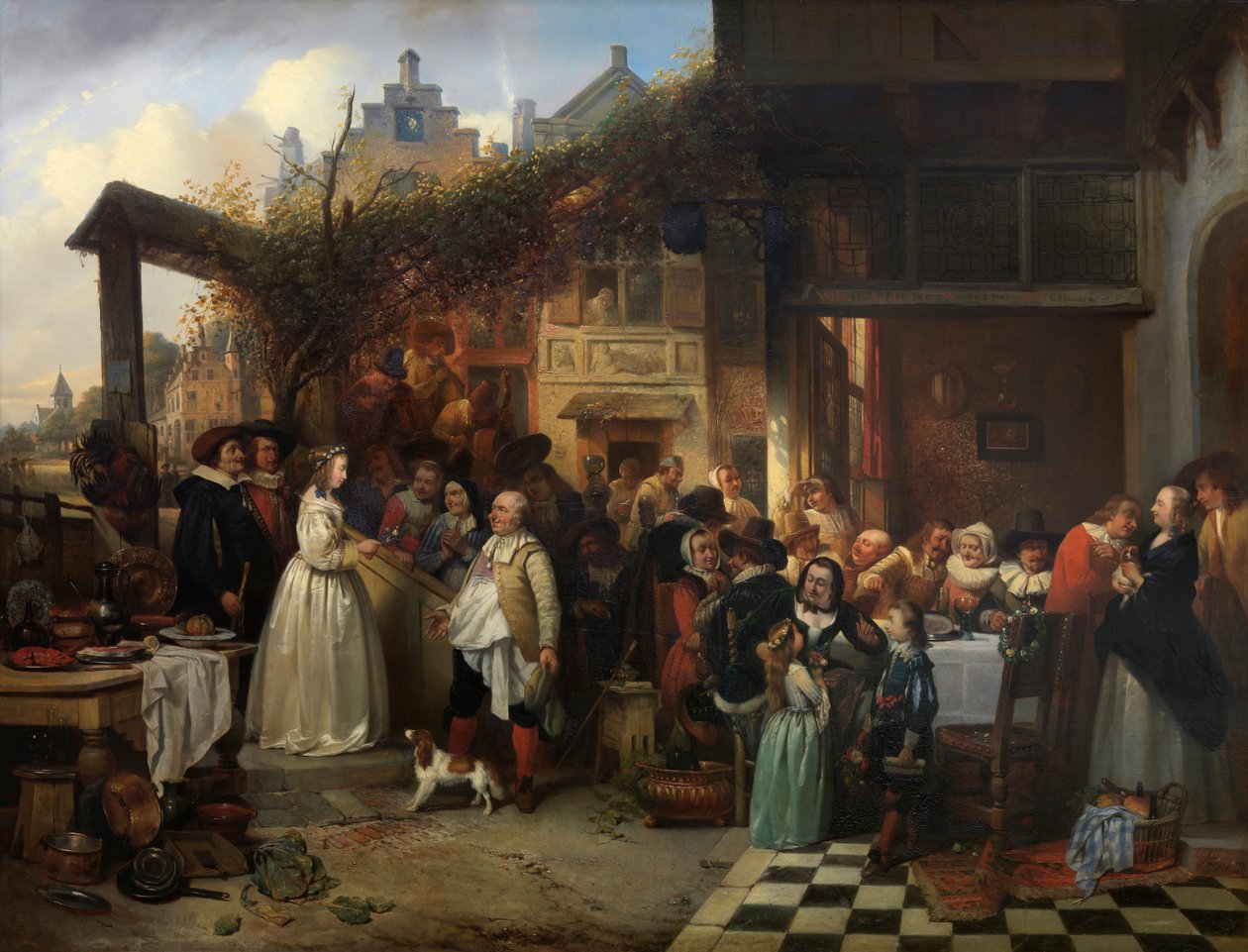 Svatba ve Flandrech v sedmnáctém století (olej na panelu) od Jan August Hendrik Baron Leys