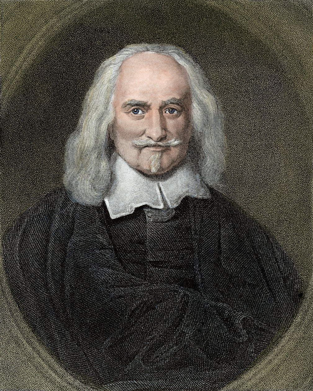 Portrét Thomase Hobbese (1588-1679) anglický filozof. Barevná rytina z 19. století. od Jan Baptist (after) Jaspers